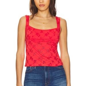 Free People Red Floral Crop Top